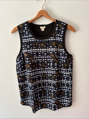 J Crew Patterned Floral Tank Black White Blue Size Small